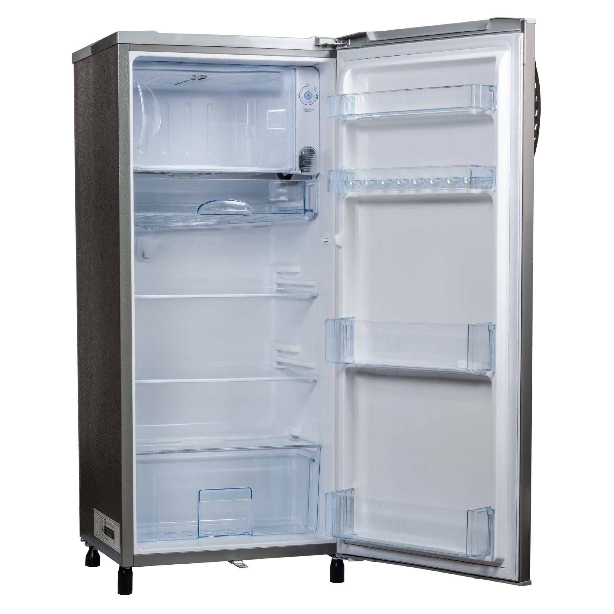 single door refrigerator inside view