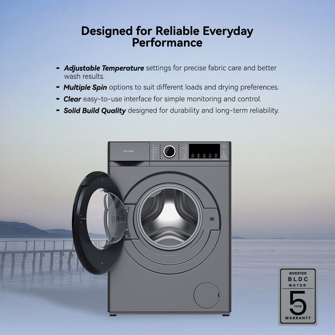 6KG Front Load Washing Machine With BLDC Inverter Motor, 1200 RPM, 14 Programs, Fully Automatic Washer, LED Display, Intelligent Control, ESMA 5-Star