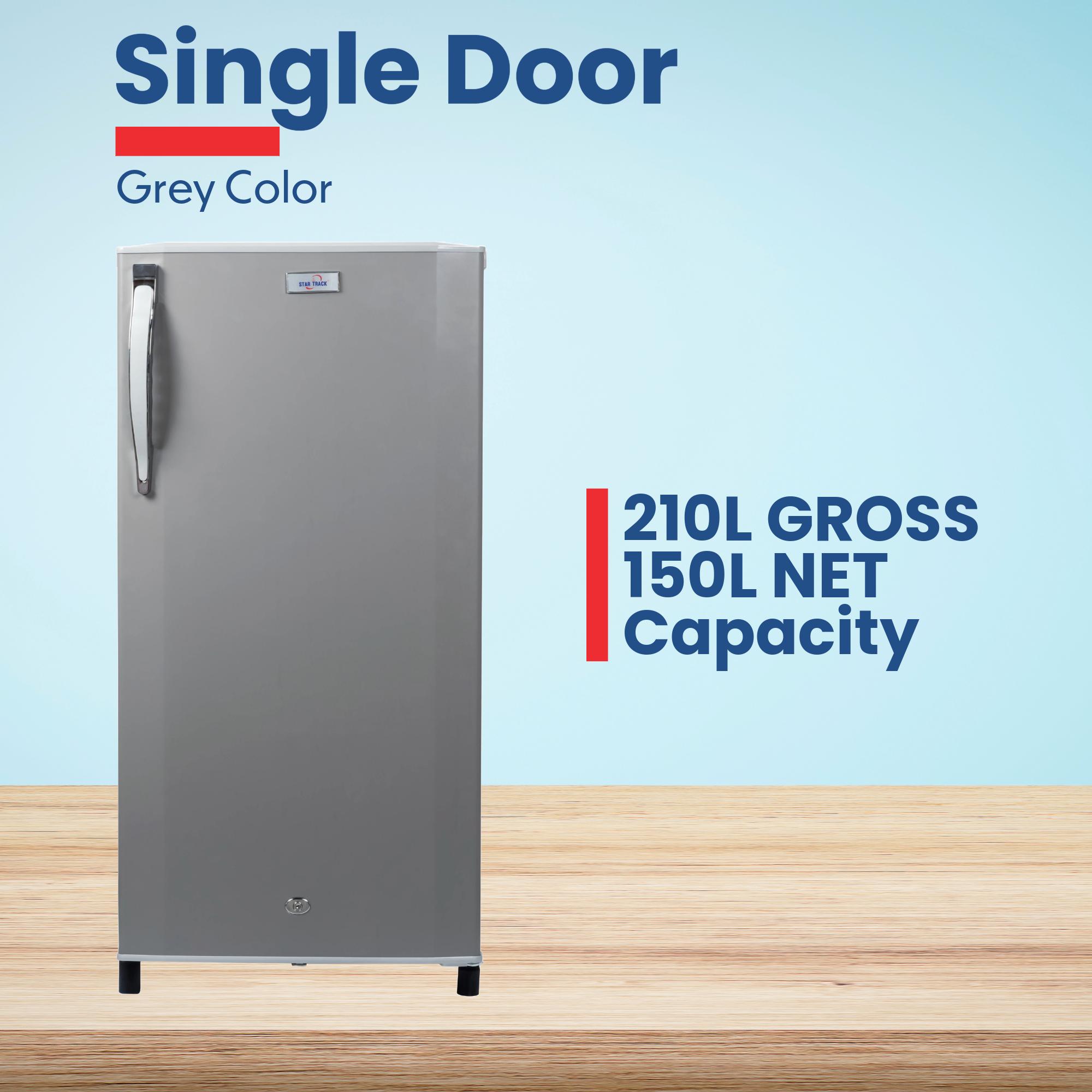 210L Single Door Refrigerator, Grey, Child lock, Compact, Energy-Efficient, Adjustable Shelves