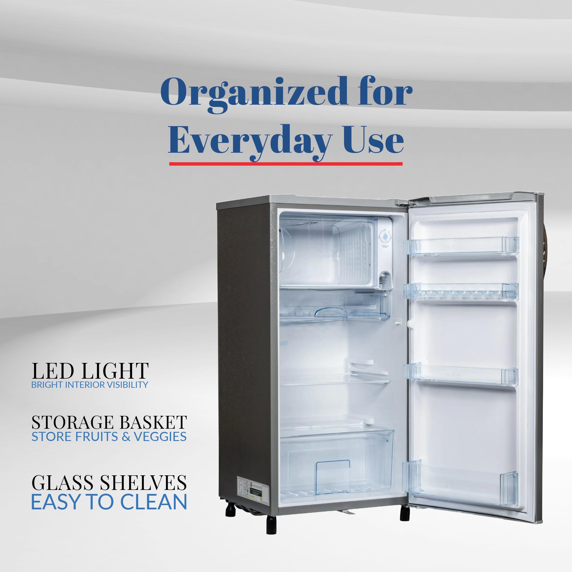 210L Single Door Refrigerator, Grey, Child lock, Compact, Energy-Efficient, Adjustable Shelves