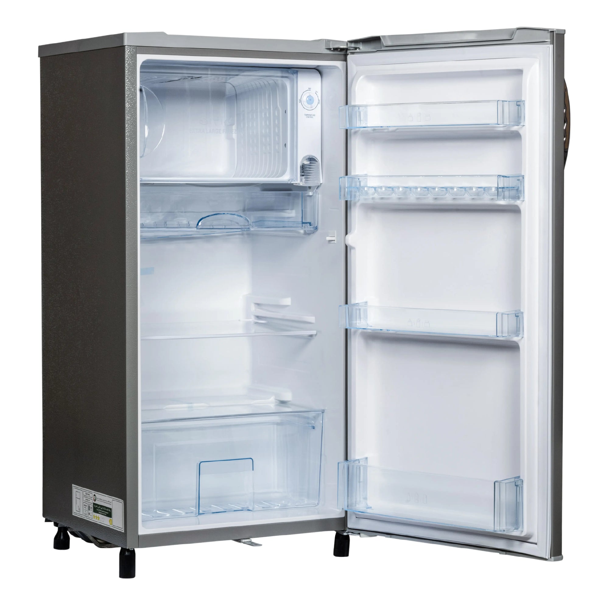 single door refrigerator inside view