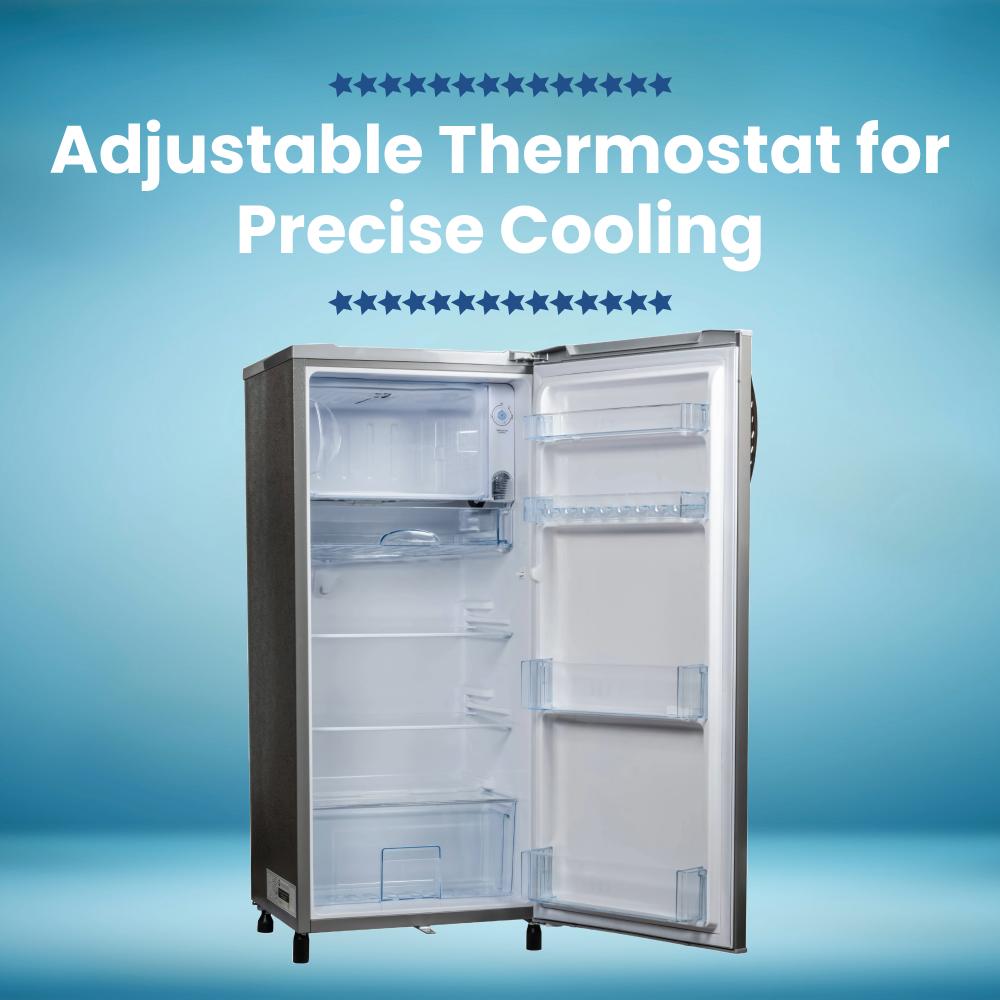 250L Single Door Refrigerator, Grey, Child lock, Compact, Energy-Efficient, Adjustable Shelves