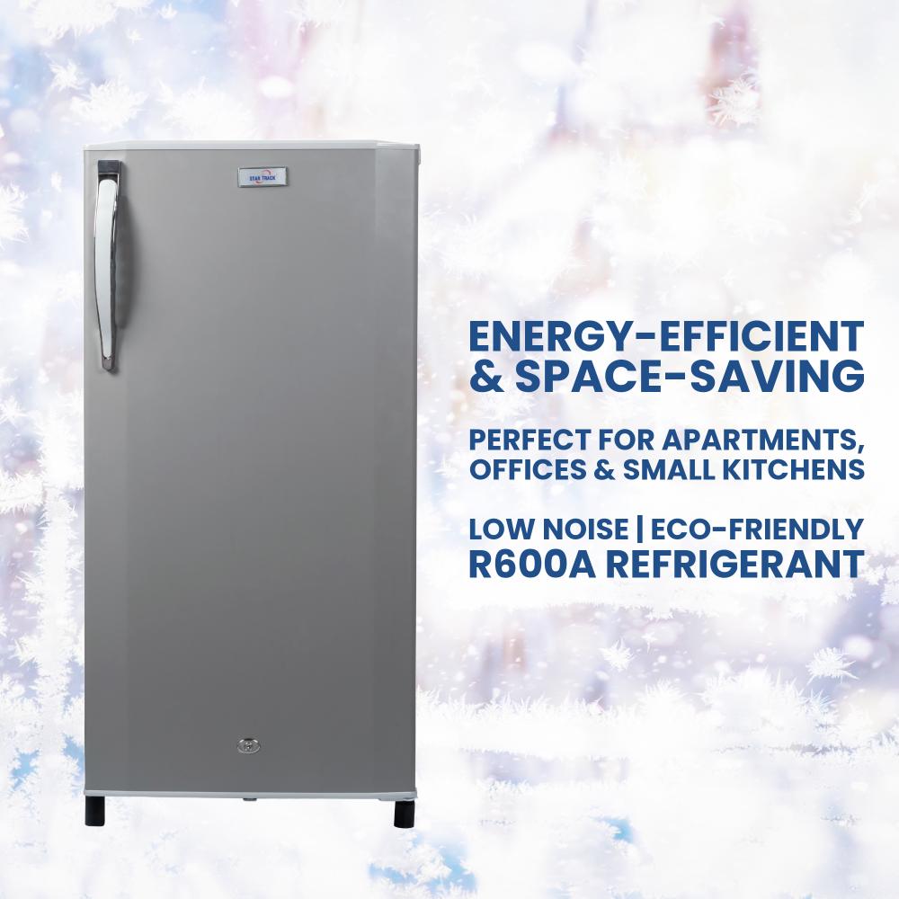 250L Single Door Refrigerator, Grey, Child lock, Compact, Energy-Efficient, Adjustable Shelves