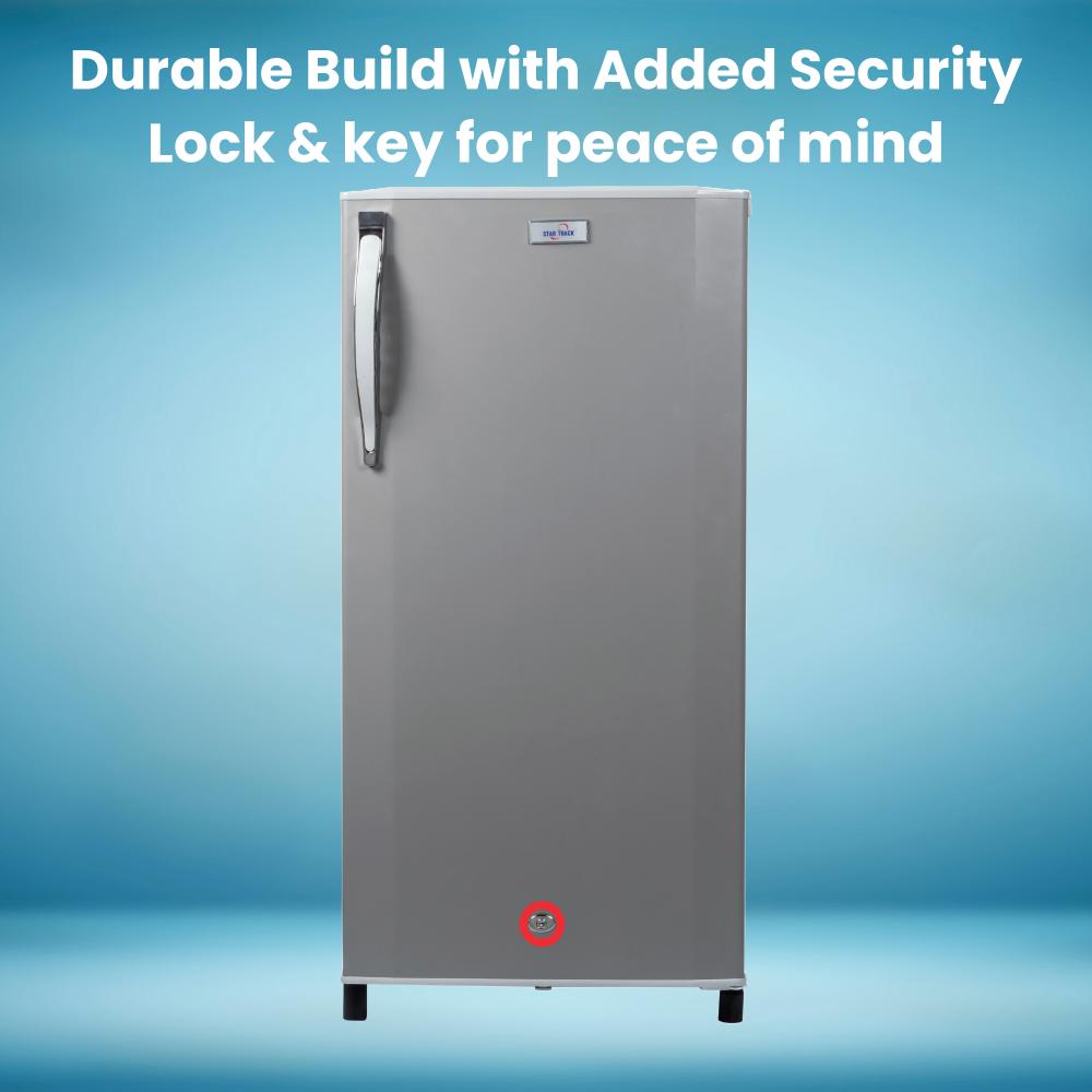 250L Single Door Refrigerator, Grey, Child lock, Compact, Energy-Efficient, Adjustable Shelves