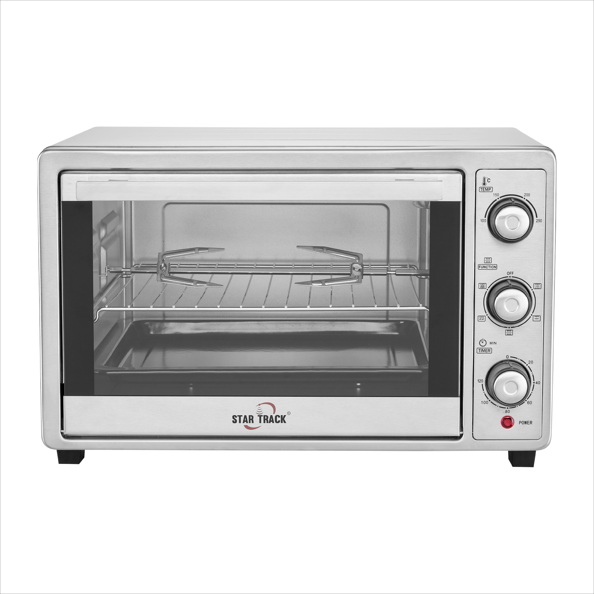 35L Electric Oven with Rotisserie, Convection, 120-Min Timer, Temperature Control 100Β°C-250Β°C, Up/Down and Dual Function, 3 Knob Control, 5 Baking Accessories, Stainless Steel Body and Handle, 1500W