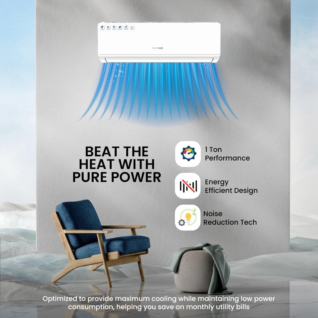 1 Ton Split Air Conditioner, R410A, 12000 BTU, T1 Rotary Compressor, Smart Remote Control, Low Noise