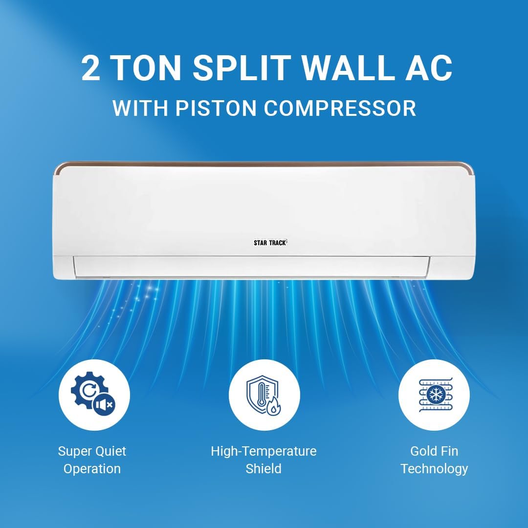 2 Ton Split Wall AC, 24000 BTU, Extreme Cooling, 4 Way Air Flow, Dual Drainage, Auto Restart, piston compressor