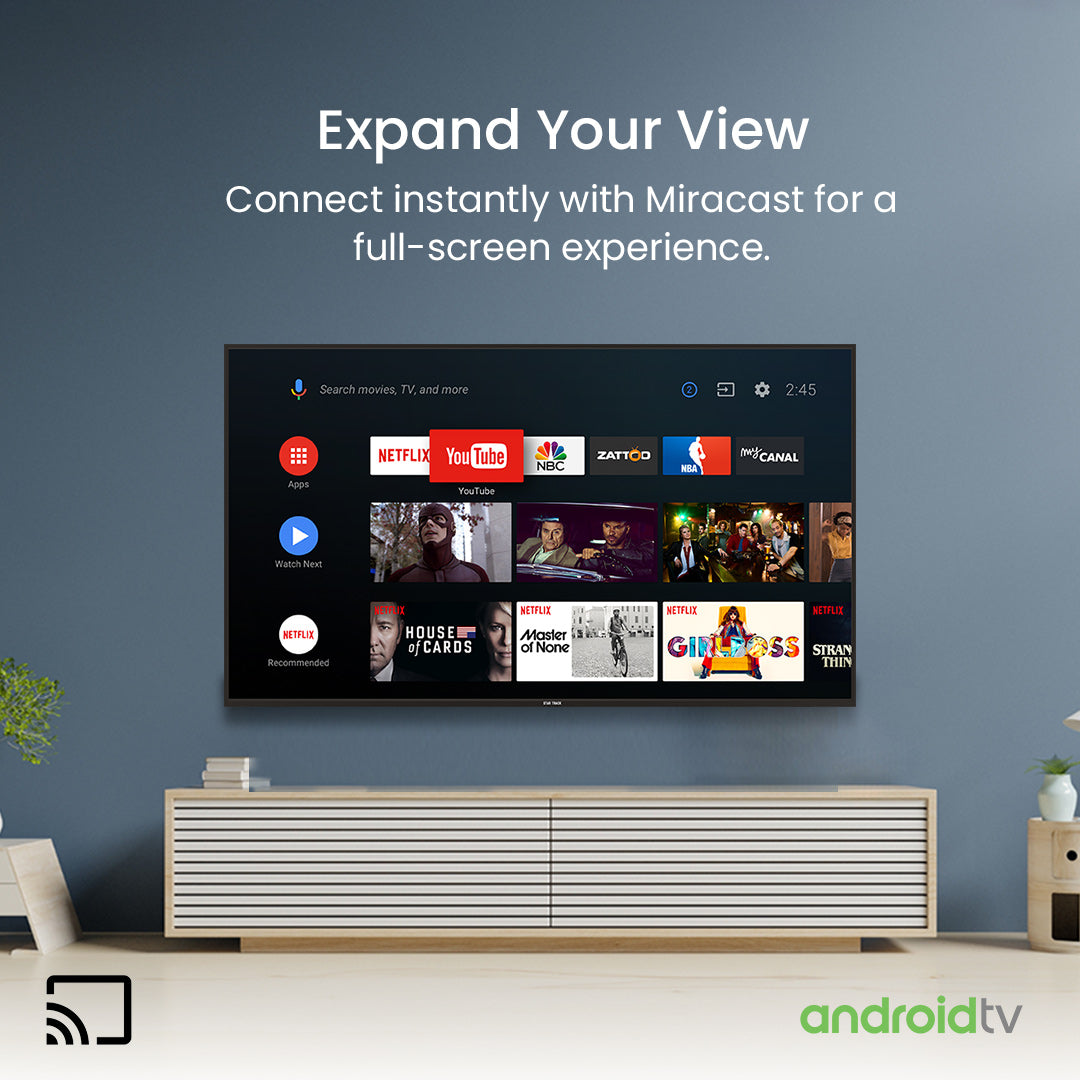 40" Smart TV | Android 14, Full HD, Netflix, YouTube, Miracast, Bezel less Frame, Satellite receiver