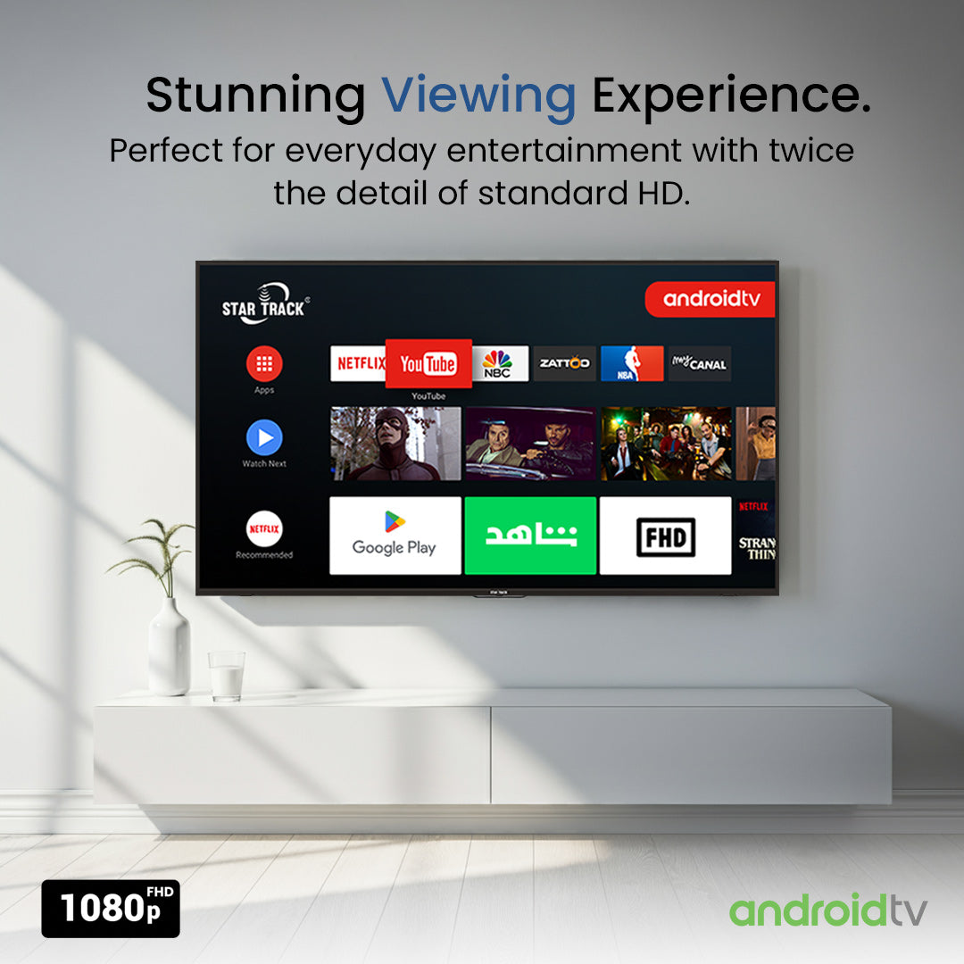 40" Smart TV | Android 14, Full HD, Netflix, YouTube, Miracast, Bezel less Frame, Satellite receiver