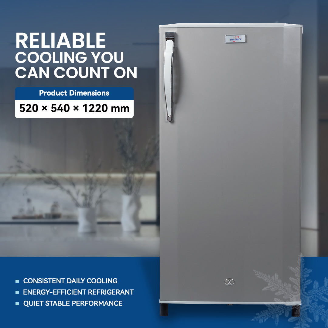 ثلاجة باب واحد سعة 250 لترًا، لون رمادي، قفل أمان للأطفال، صغيرة الحجم، موفرة للطاقة، أرفف قابلة للتعديل