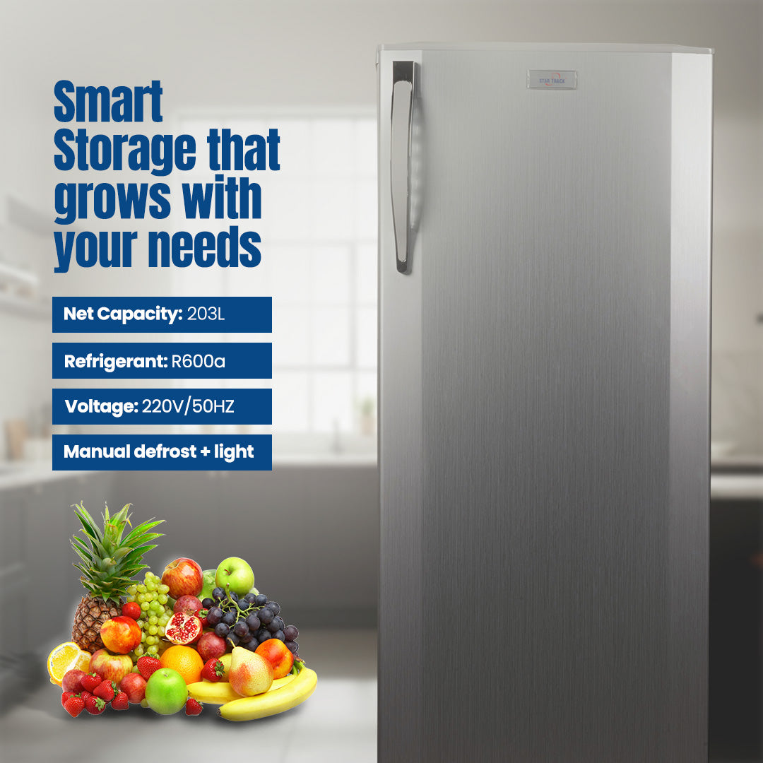 ثلاجة باب واحد سعة 275 لترًا، لون رمادي، قفل أمان للأطفال، صغيرة الحجم، موفرة للطاقة، أرفف قابلة للتعديل