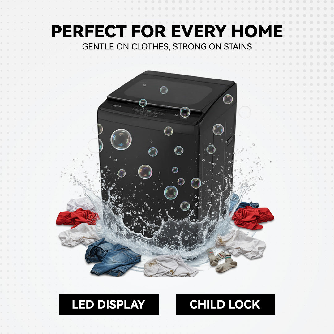 20kg Top Load Washing Machine with Digital LED Display, 8 Programs, Fuzzy Logic, Air Dry, Child Lock, Stainless Steel Drum, 3D Waterfall & Energy-Saving Tub