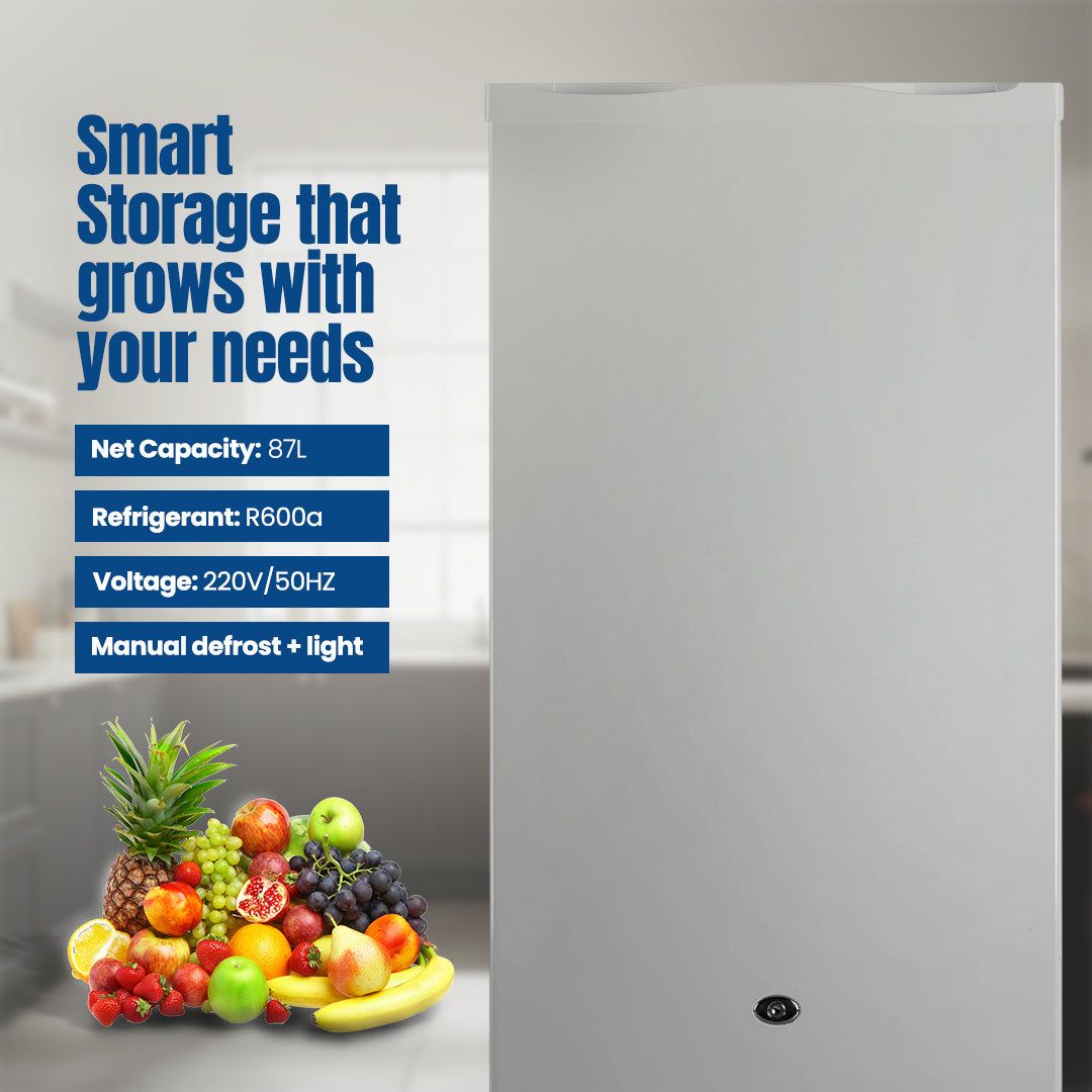 ثلاجة سعة 110 لتر، باب واحد، لون أبيض، قفل أمان للأطفال، صغيرة الحجم، موفرة للطاقة، أرفف قابلة للتعديل