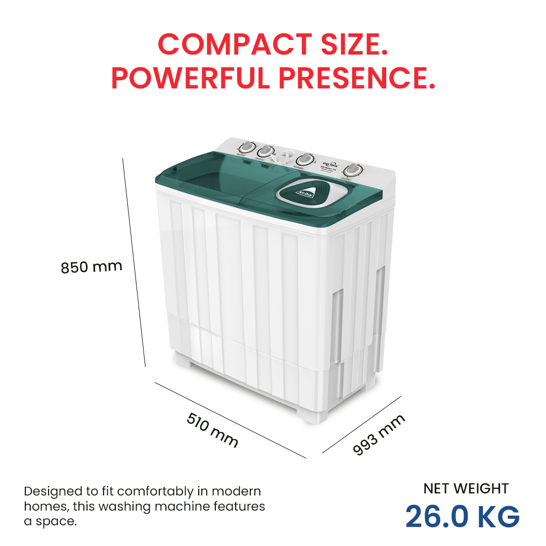 Green Twin-tub Semi-Automatic Washing Machine, Top-Load Washer with Lint Filter, Spin-Dry