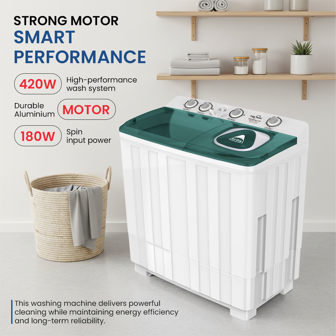 Green Twin-tub Semi-Automatic Washing Machine, Top-Load Washer with Lint Filter, Spin-Dry