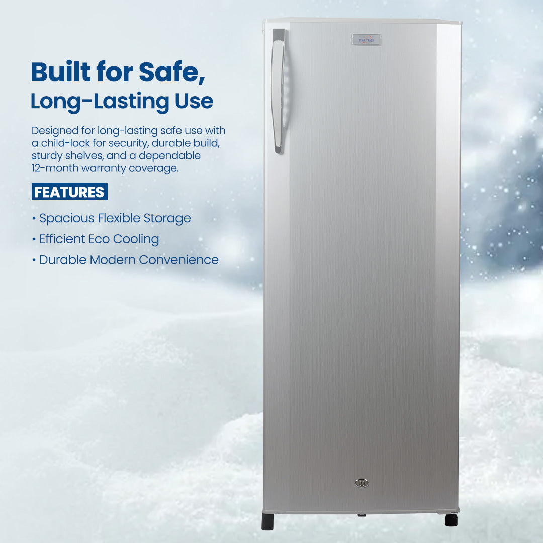 ثلاجة باب واحد سعة 275 لترًا، لون رمادي، قفل أمان للأطفال، صغيرة الحجم، موفرة للطاقة، أرفف قابلة للتعديل