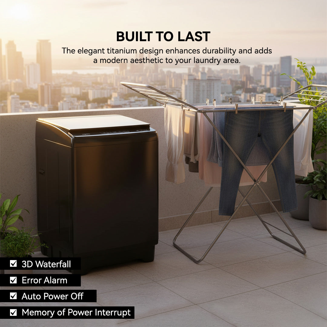 20kg Top Load Washing Machine with Digital LED Display, 8 Programs, Fuzzy Logic, Air Dry, Child Lock, Stainless Steel Drum, 3D Waterfall & Energy-Saving Tub