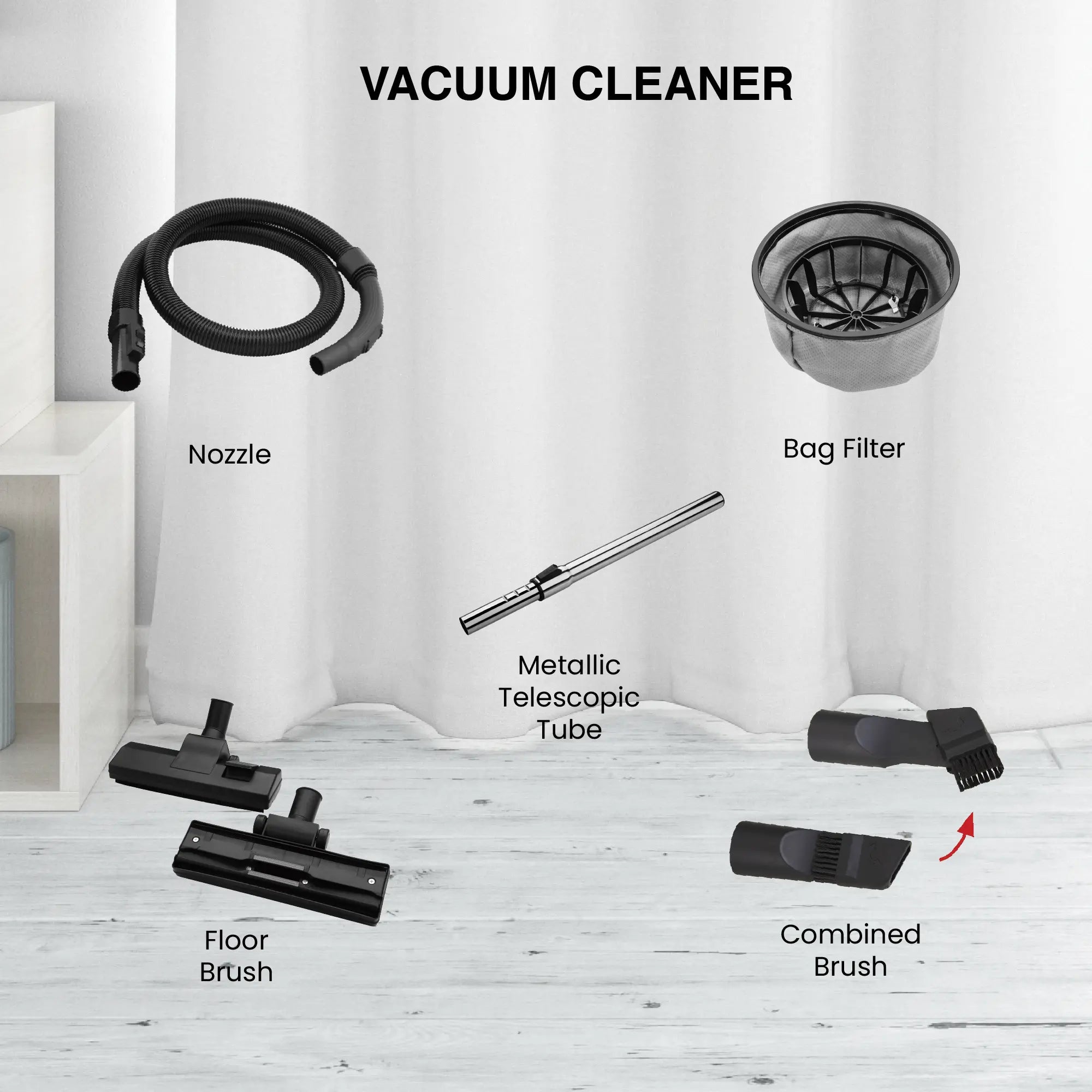 21L Vacuum Cleaner, 2200W Power, 7m Cable, Telescopic Tube, 100% Copper Motor