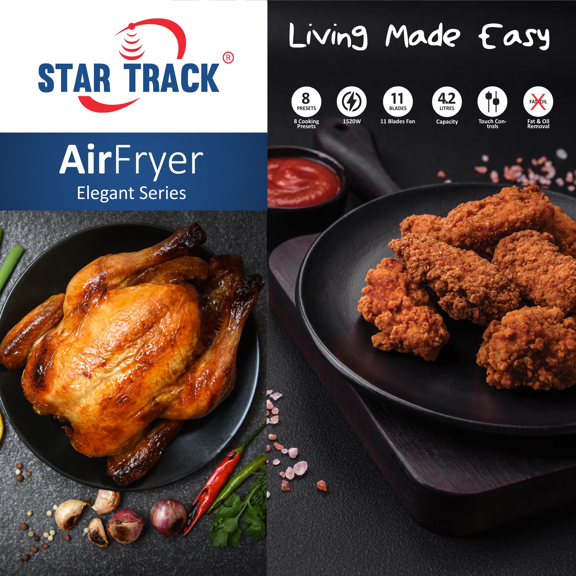 4.2L Air Fryer, 11 Blades Fan, 1520W, Touch Control Function, 8 Cooking Presets, Elegant Design