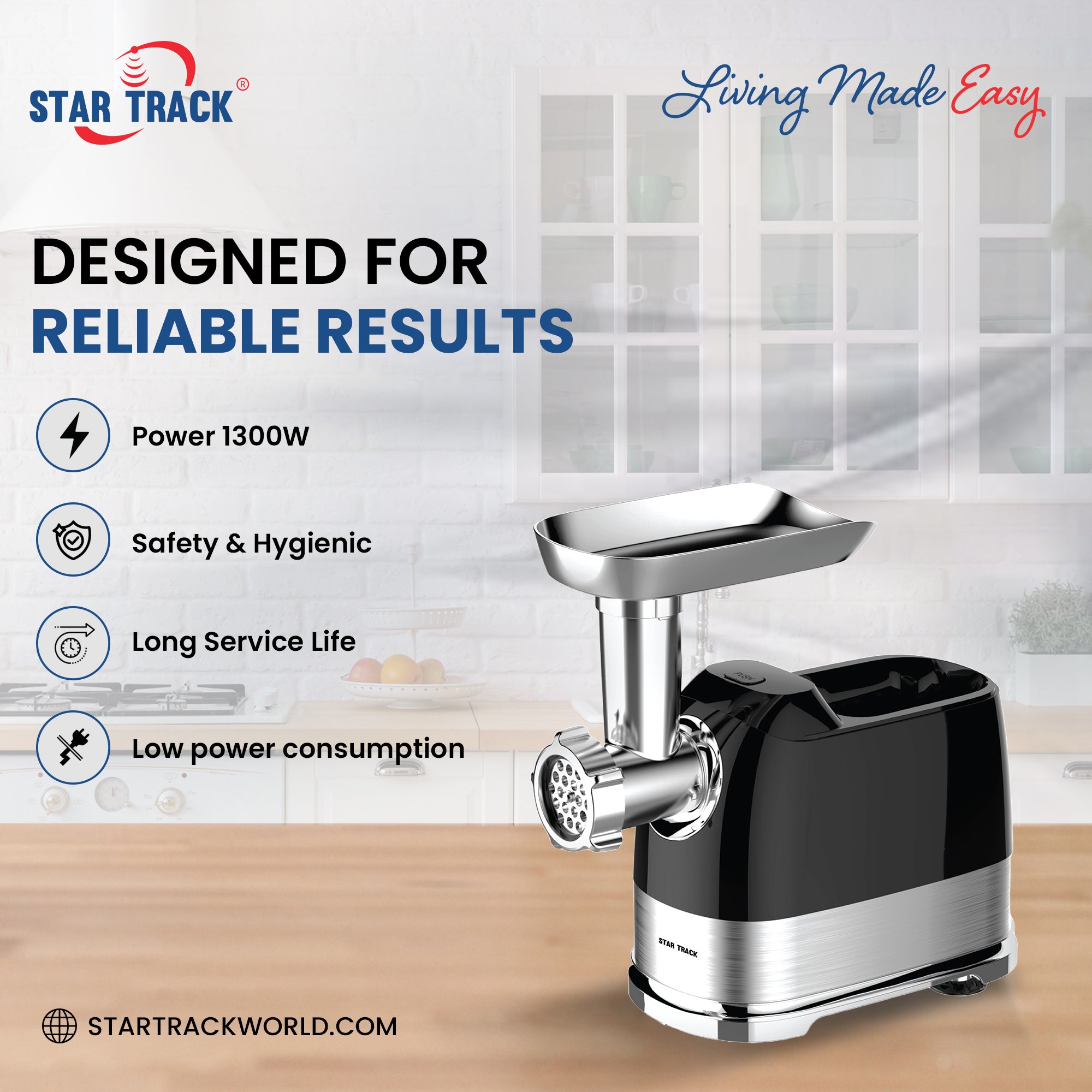 Meat Grinder, 1300W Lock Power, 100% Copper Motor, Stainless Steel Body, Sausage Nozzles & 2x Shredding/slicing Blades, Aluminum Premium Quality