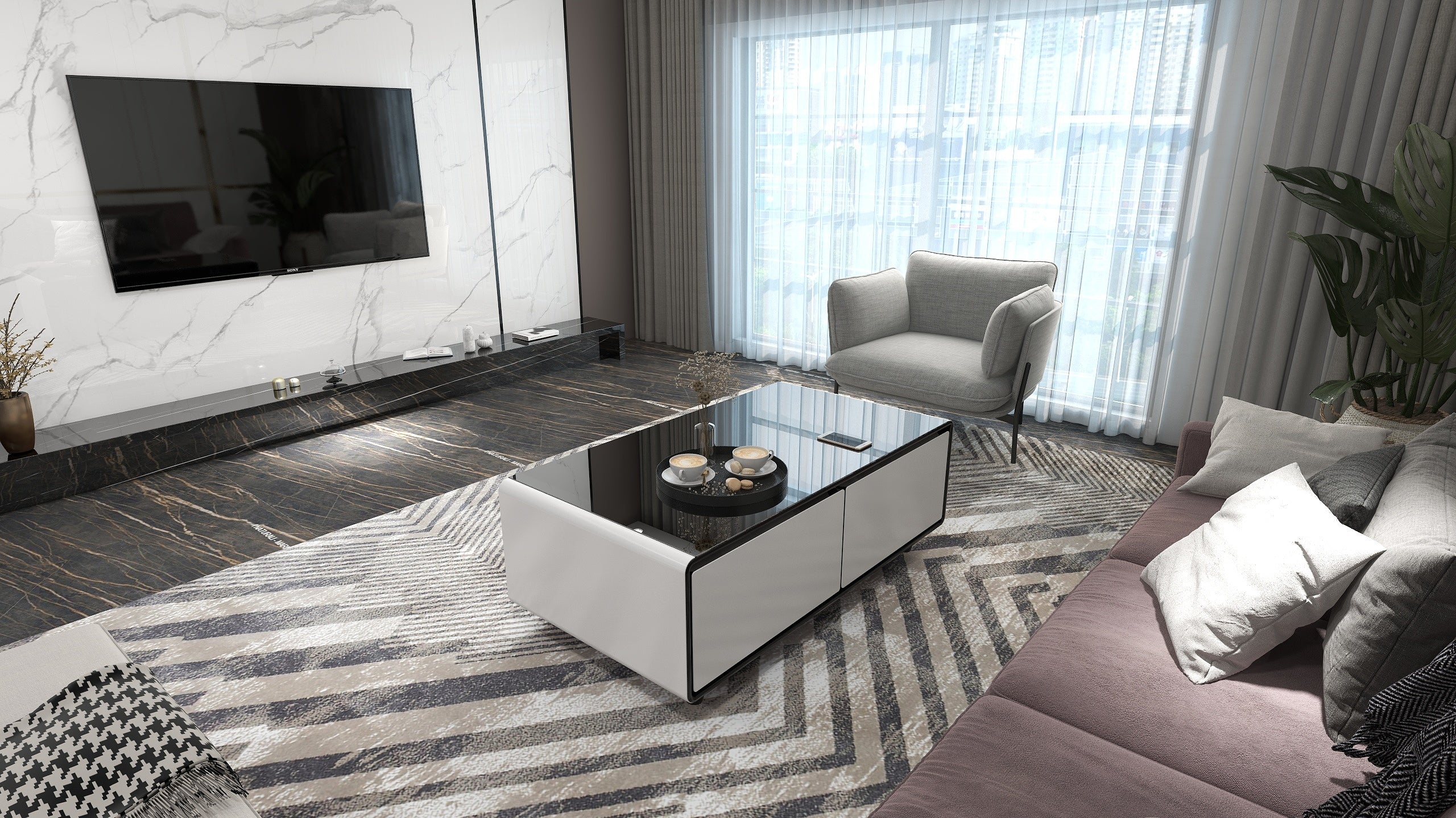 135L Touch Table, Two Refrigerating Cabinets, Bluetooth, Music Player, USB and Wireless charging, Surround Sound Speakers