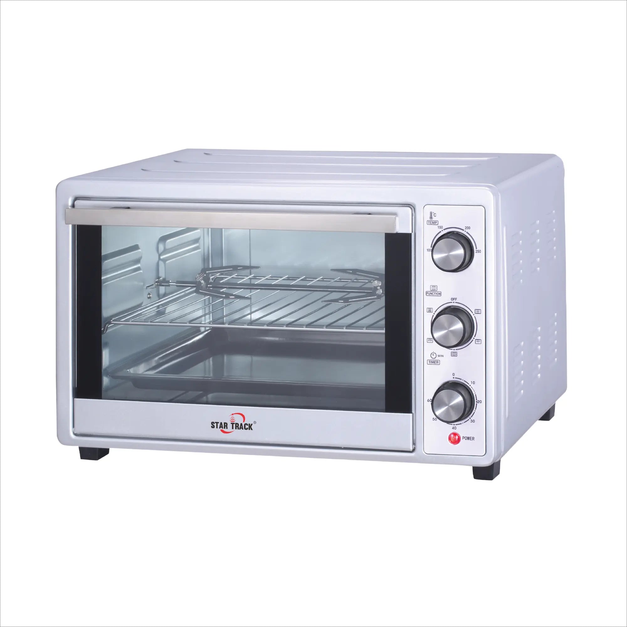 STAR TRACK 35L Electric Oven with Rotisserie, Convection, 120-Min Timer, Temperature Control 100°C-250°C, Up/Down and Dual Function, 3 Knob Control, 5 Baking Accessories, Stainless Steel Body and Handle, 1500W