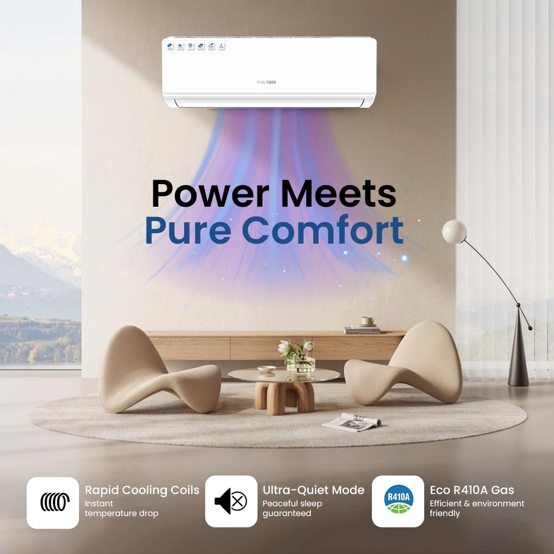 1 Ton Split Air Conditioner, R410A, 12000 BTU, T1 Rotary Compressor, Smart Remote Control, Low Noise