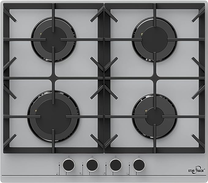 Star Track 4 Burner Built -In Gas Hob with Autoignition, Comes with 1 Year Warranty SH K60-I Stainless Steel Sliver made in Turkey