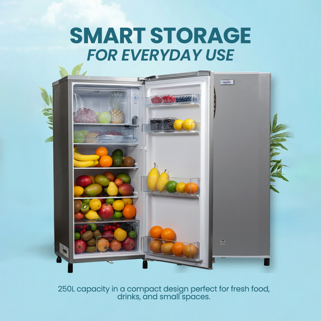 ثلاجة باب واحد سعة 250 لترًا، لون رمادي، قفل أمان للأطفال، صغيرة الحجم، موفرة للطاقة، أرفف قابلة للتعديل
