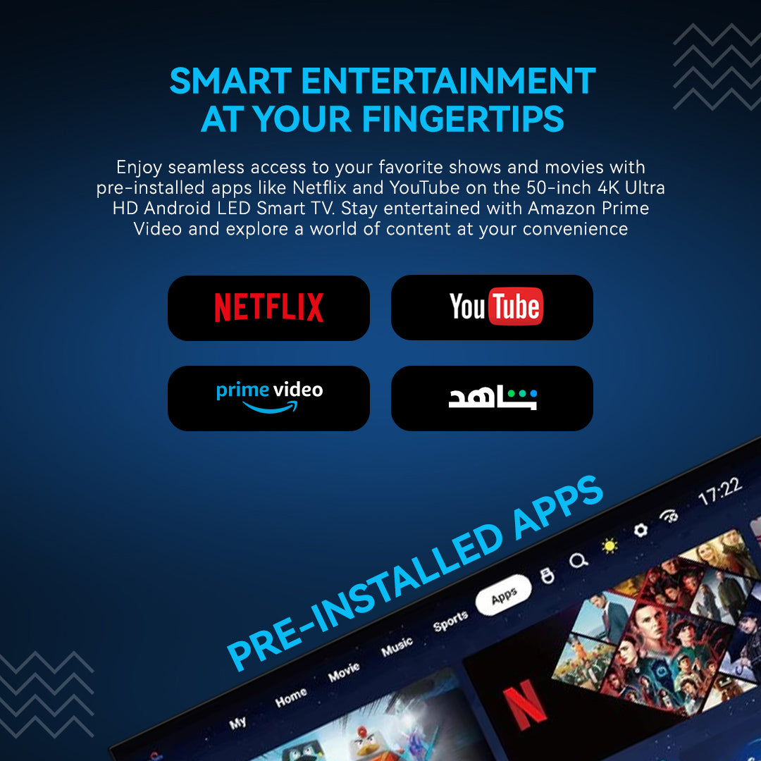 50" 4K Smart TV | Android 14, Ultra HD, Netflix, YouTube, Miracast, Bezel less, Satellite receiver