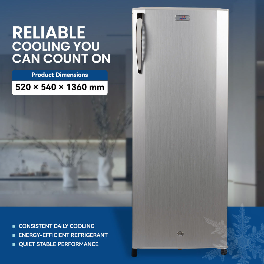 ثلاجة باب واحد سعة 275 لترًا، لون رمادي، قفل أمان للأطفال، صغيرة الحجم، موفرة للطاقة، أرفف قابلة للتعديل