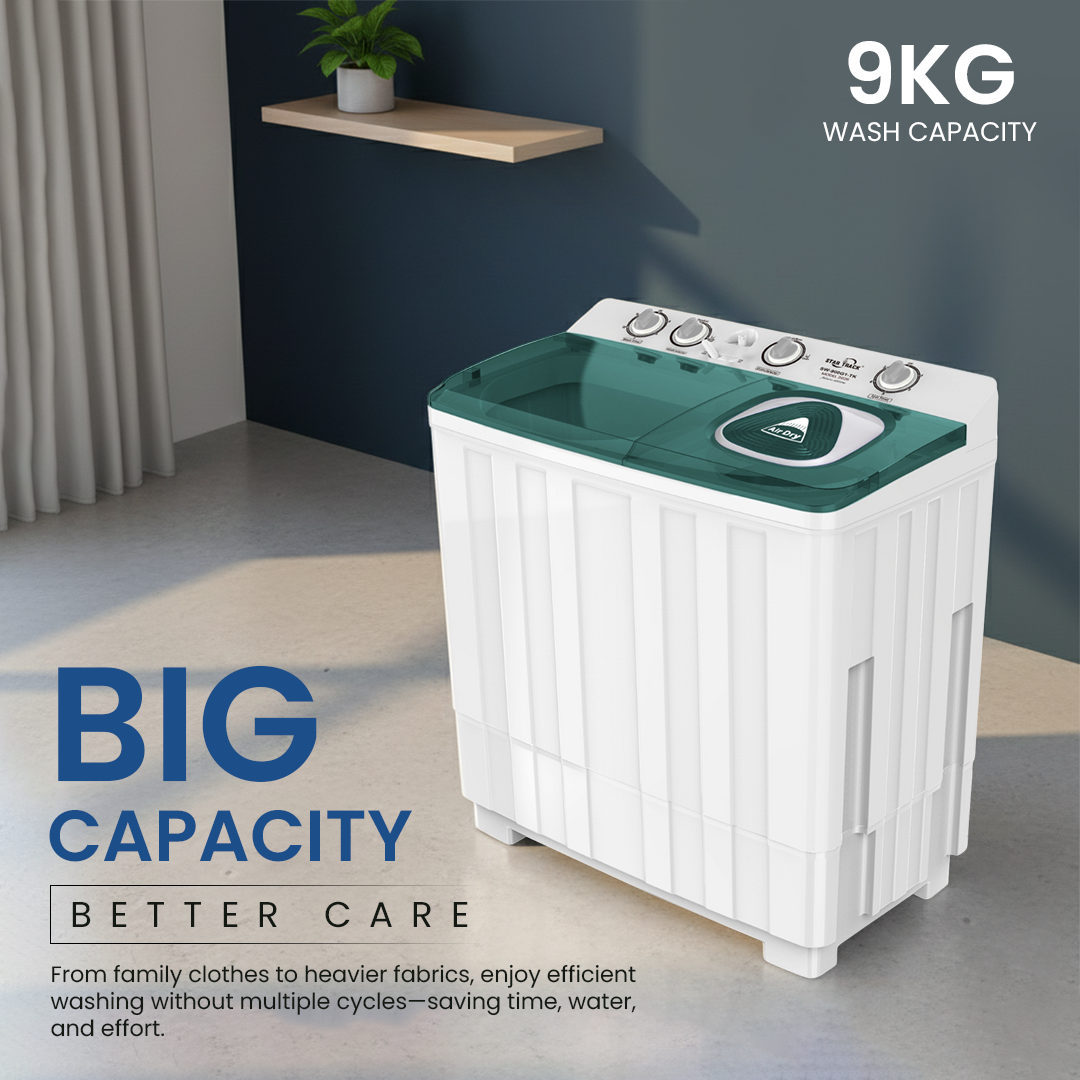 Green Twin-tub Semi-Automatic Washing Machine, Top-Load Washer with Lint Filter, Spin-Dry