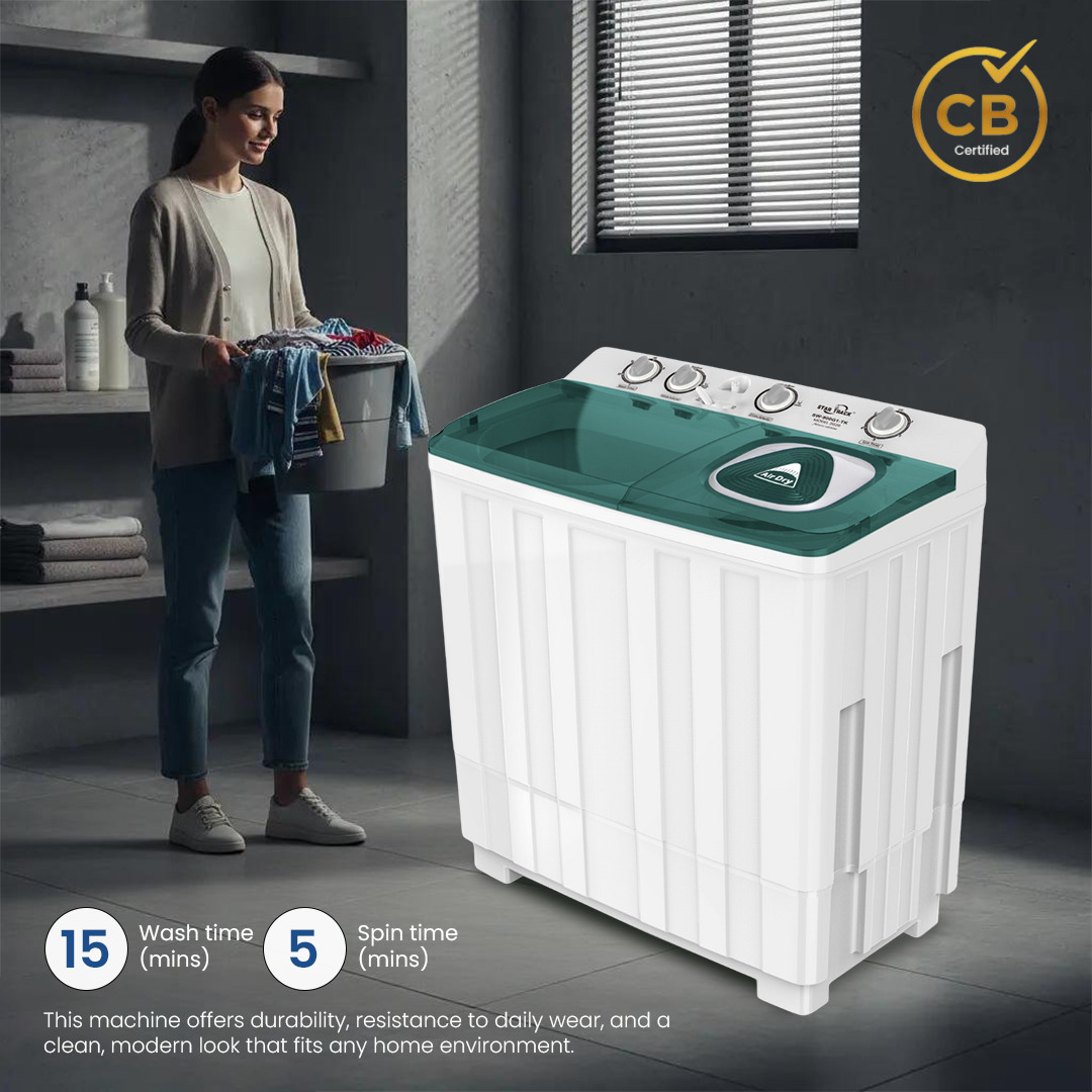 Green Twin-tub Semi-Automatic Washing Machine, Top-Load Washer with Lint Filter, Spin-Dry