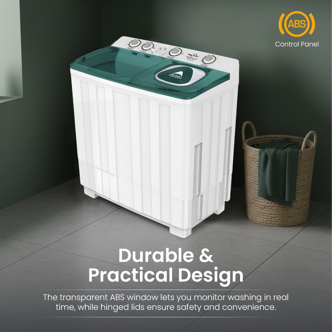 Green Twin-tub Semi-Automatic Washing Machine, Top-Load Washer with Lint Filter, Spin-Dry