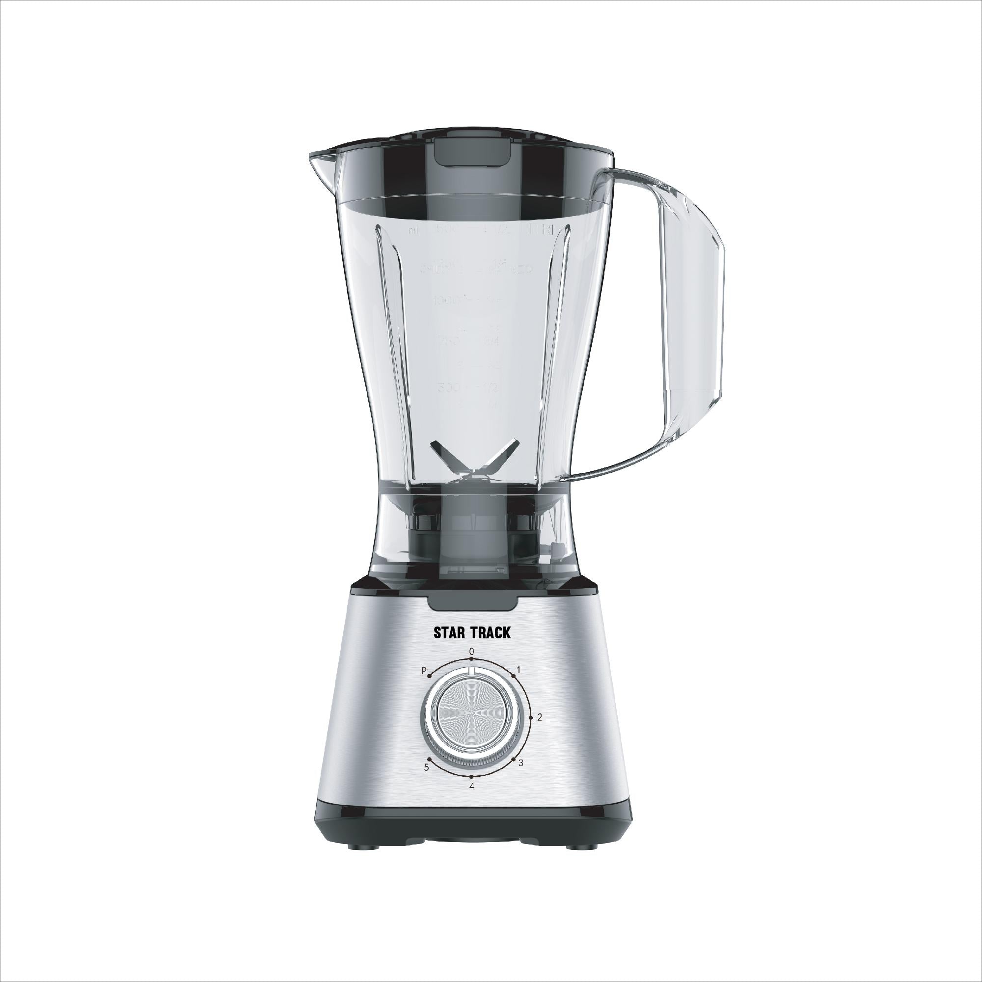 STAR TRACK 3in1 Blender, Chopper & Grinder, 600W, 1.5L Glass Jug, 5Speed with Pulse, Anti-Slip, Low Power Consumption, Premium, Grey