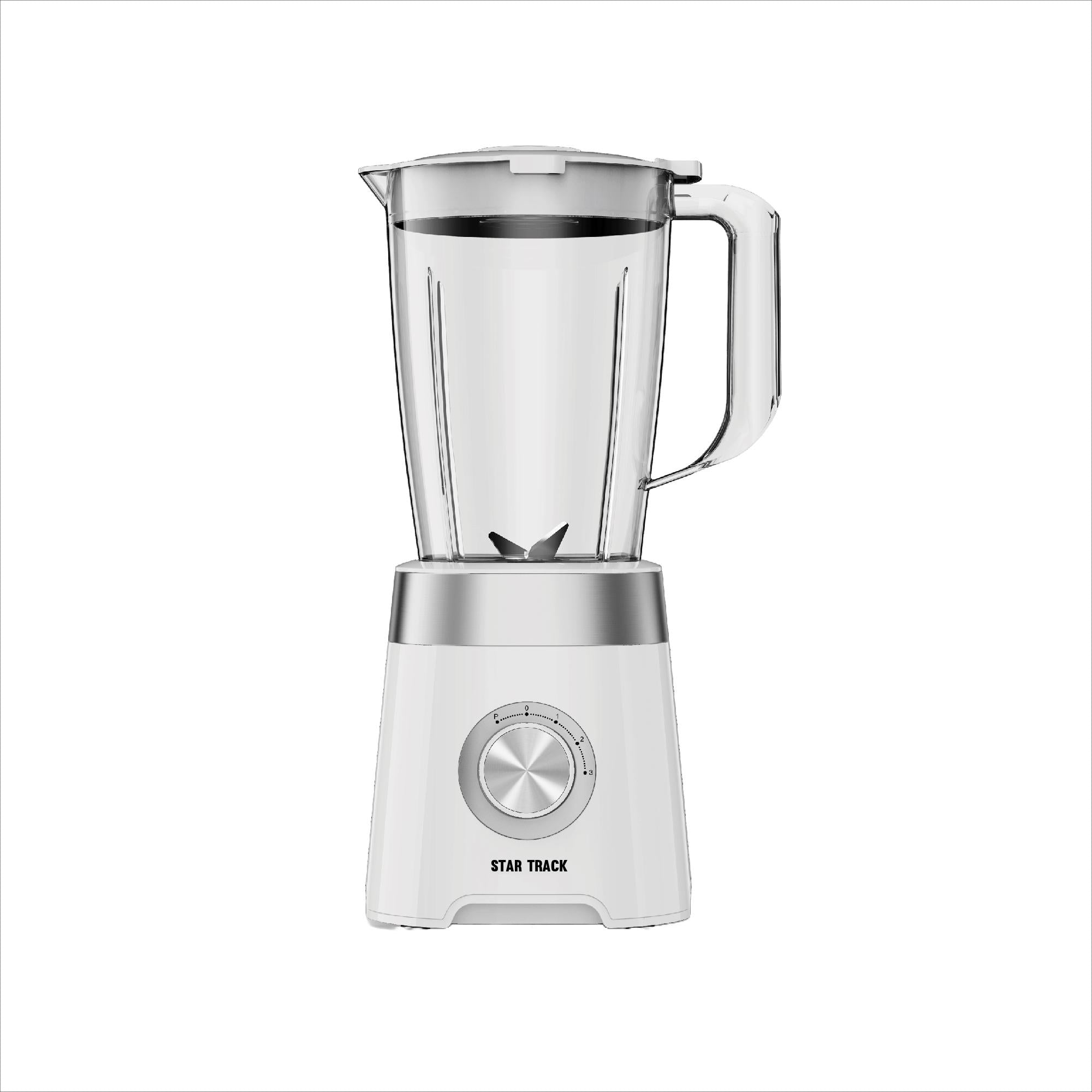 STAR TRACK 3-in-1 Blender, White, Chopper & Grinder, 500W, 1.5L Plastic Jug, 2-Speed with Pulse, Anti-Slip, Low Power, Premium