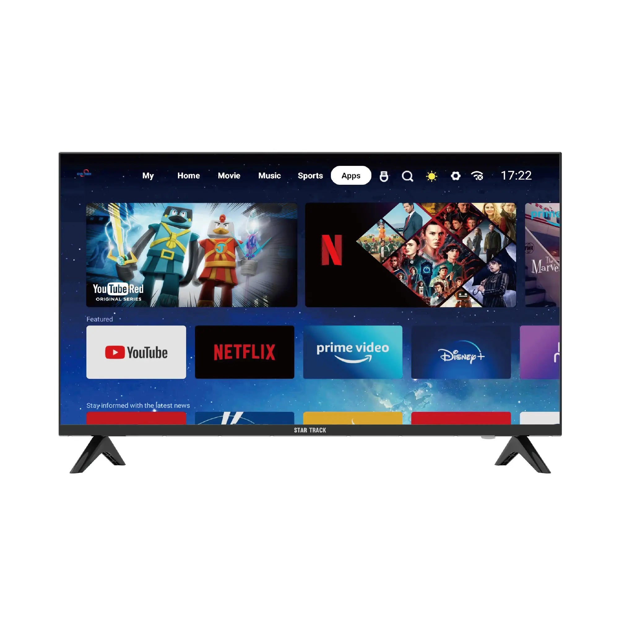 STAR TRACK LED Smart TV Android 11.0, T2S2,  A+ Screen, WIFI, MIRACAST, Netflix, YouTube, Amazon Prime Video, HDMI, USB