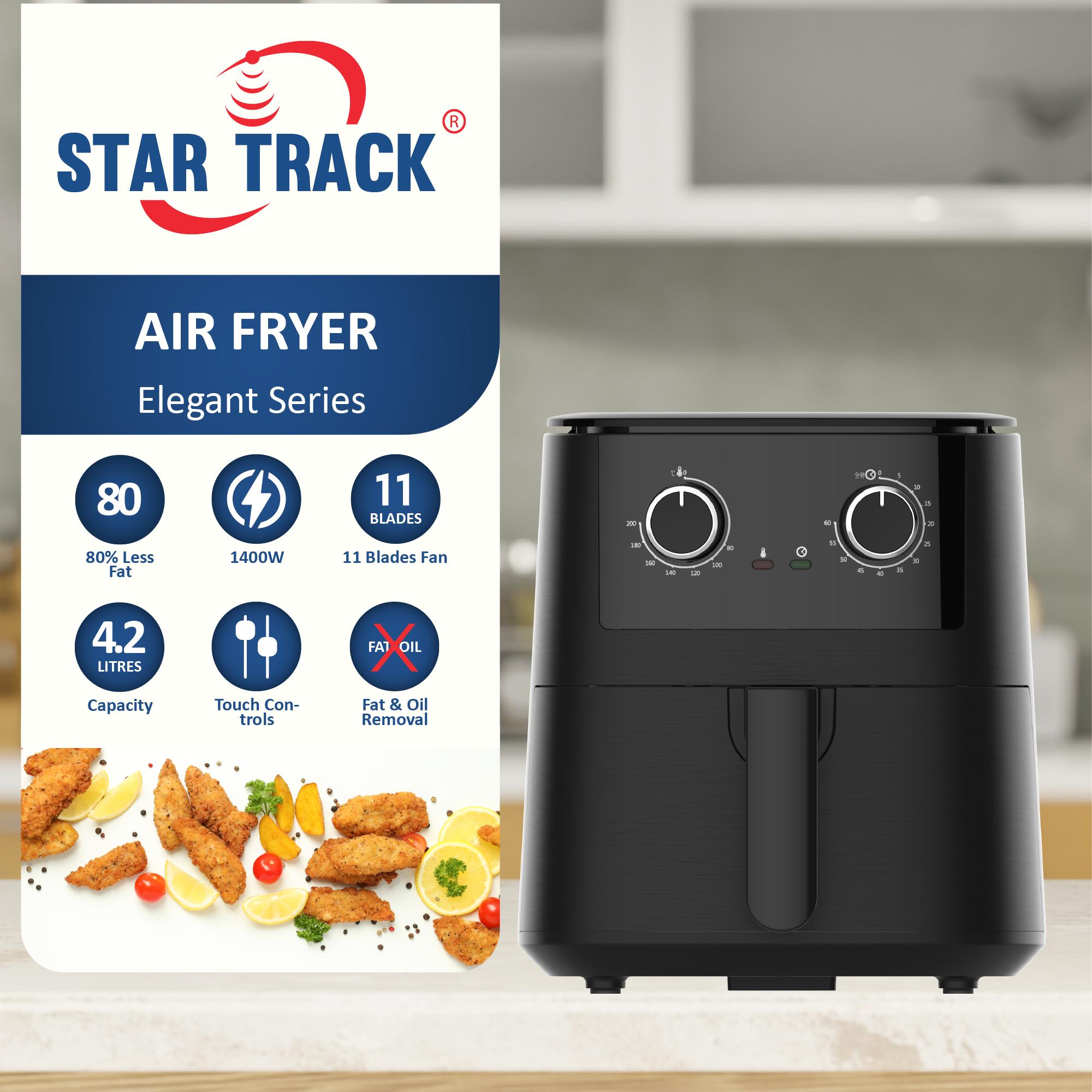 STAR TRACK Air Fryer 4.2Litre 1400W Comes with Nine Blades Removes Oil and Fat Elegant Design of Black Color