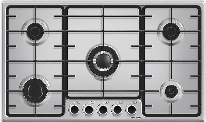 Star Track 5 Burner Built-In Gas Hob with Autoignition, Comes with 1 Year Warranty SH-KL90-I, Stainless Steel, Silver