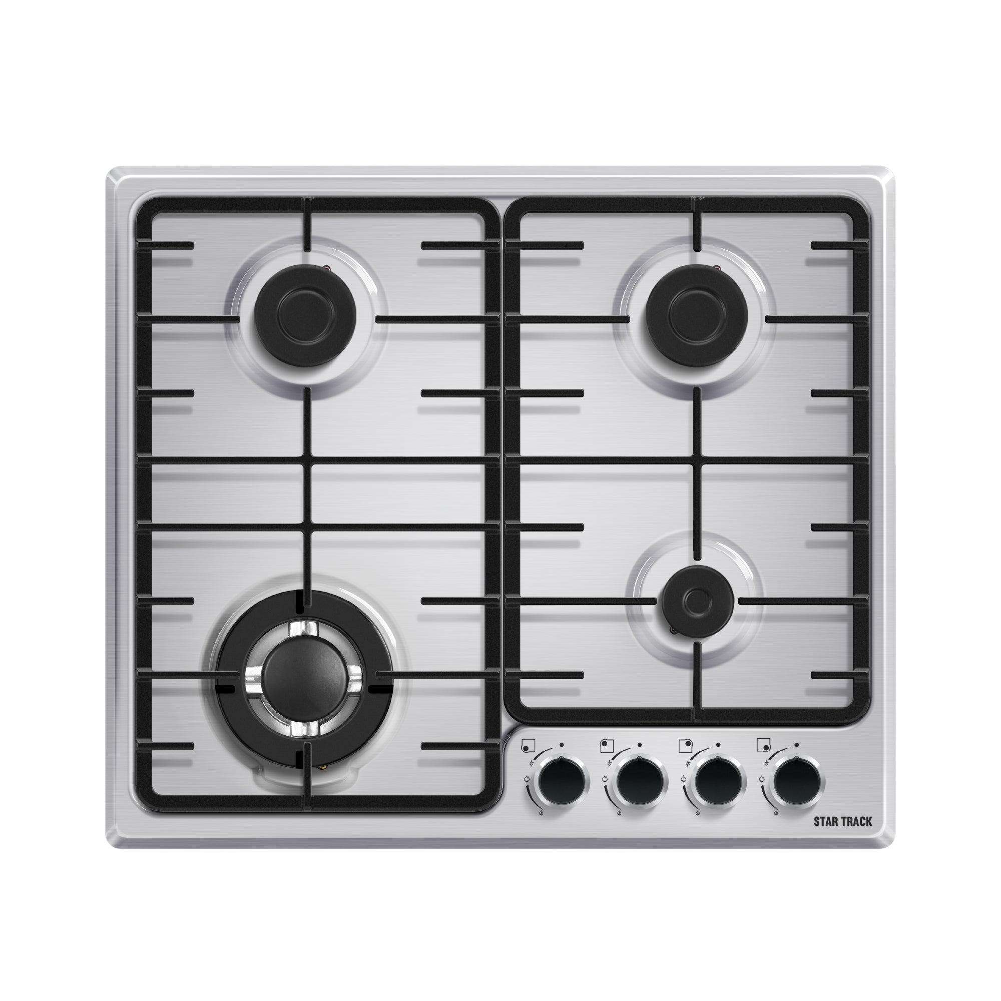 STAR TRACK 60x60cm 4-Burner Gas Range with Autoignition, 1-Year Warranty, and Stainless-Steel Design